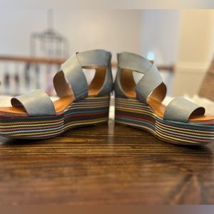 LUCKY BRAND Women Size 6.5 Cloud Blue Leather Gwindolin Espadrille Wedge Sandal